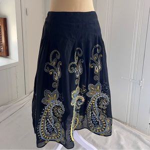 Persaman Flared Embroidered Paisley Boho Black Skirt with Sequins